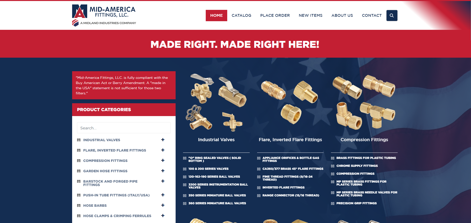 Web design for an industrial catalog selling brass fittings