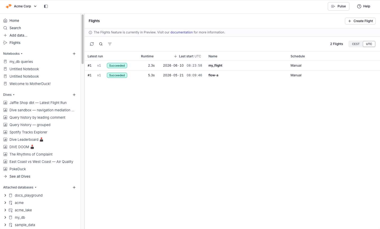 Flights list page
