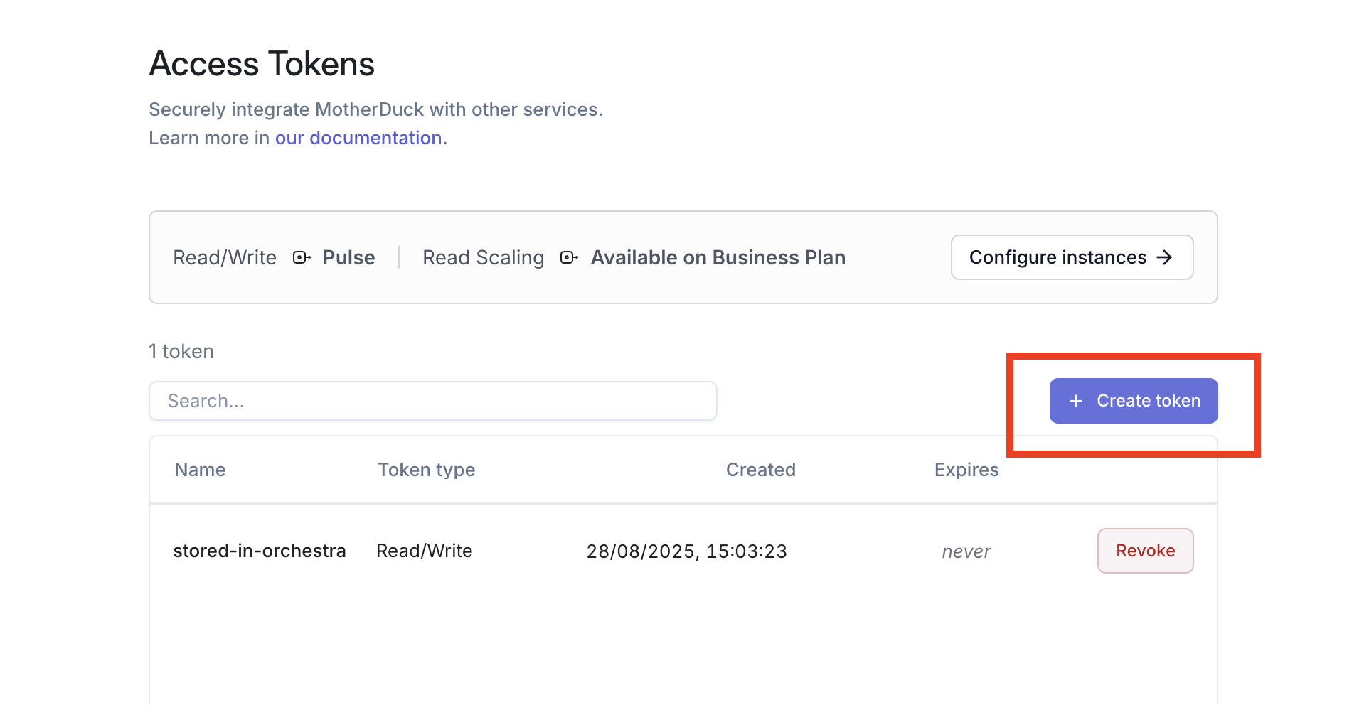 Orchestra MotherDuck access token instructions