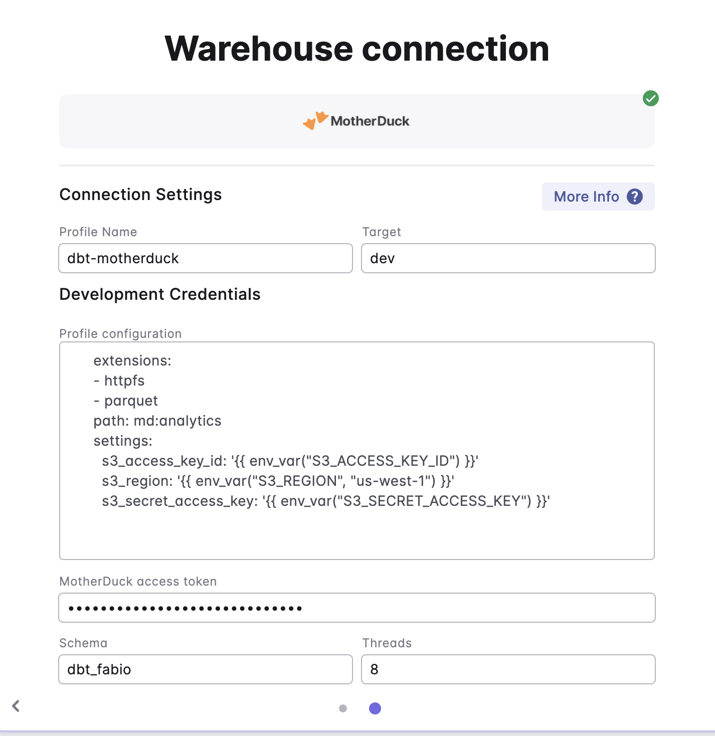 Paradime MotherDuck connection form