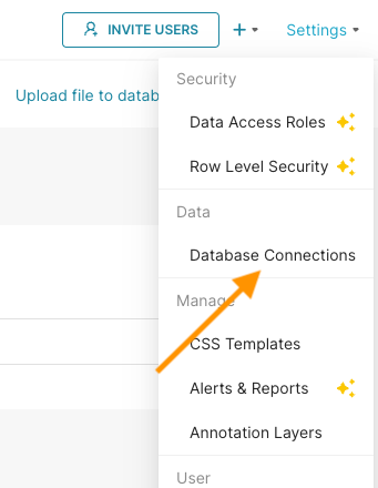 Preset Settings showing Database Connections page