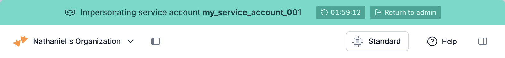Service account impersonation banner