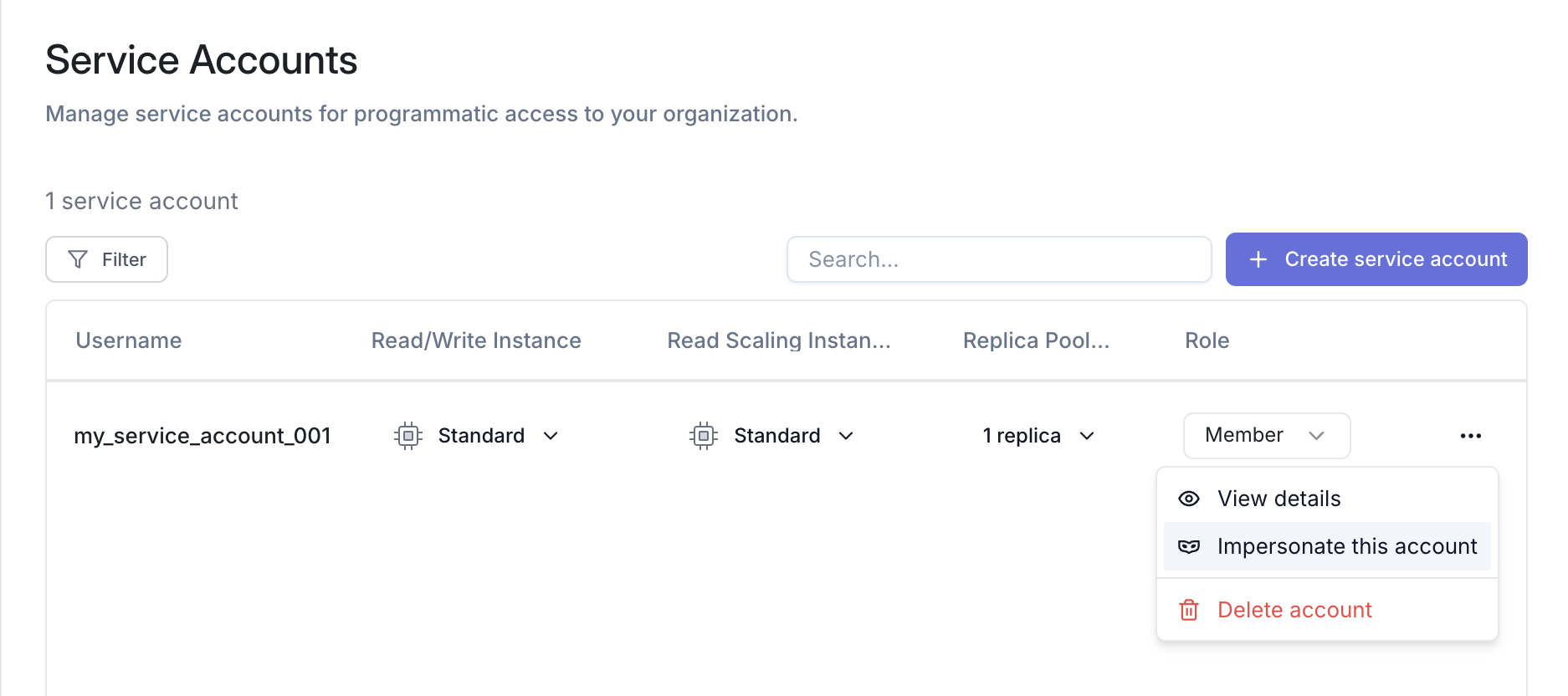 Service account impersonation action
