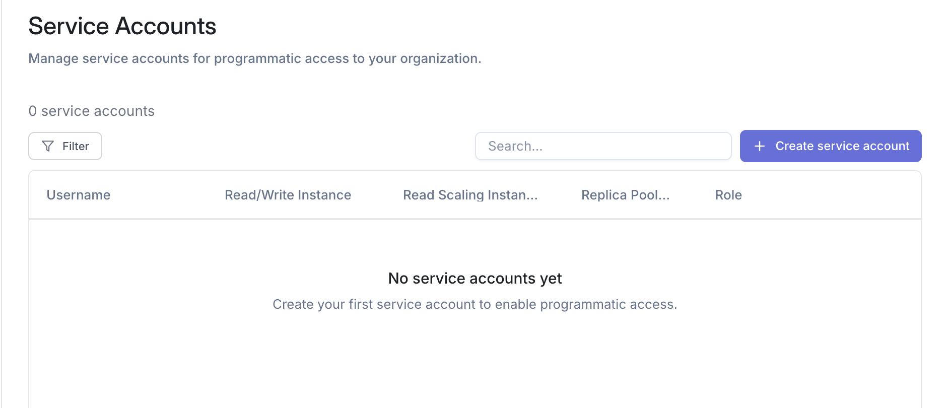 Service account creation form